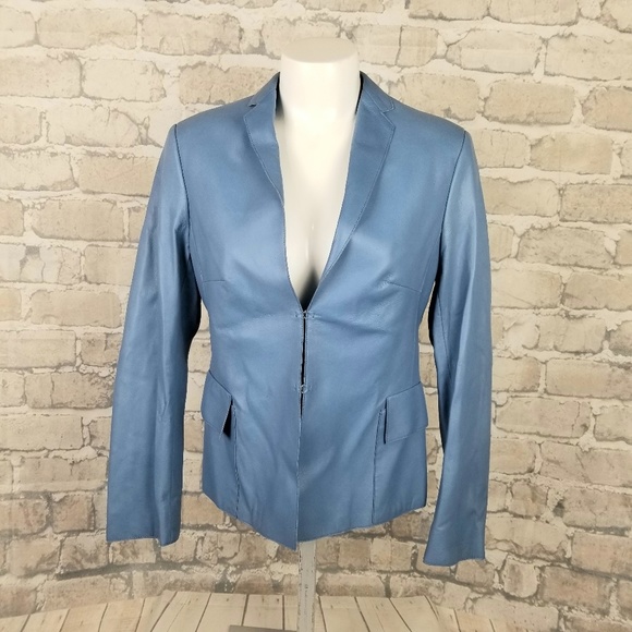 Akris Jackets & Blazers - AKRIS Lambskin Leather Blazer Size 6 Blue